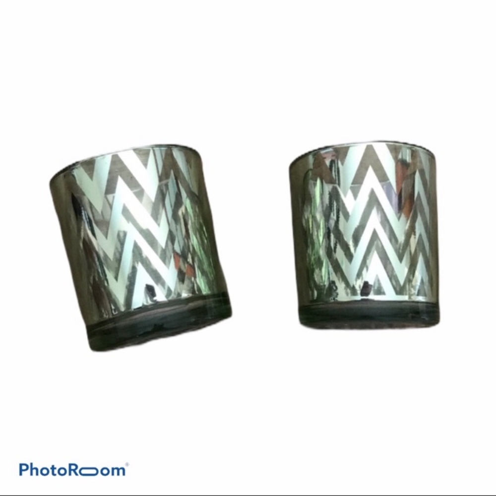 Chevron Candle holders green and silver